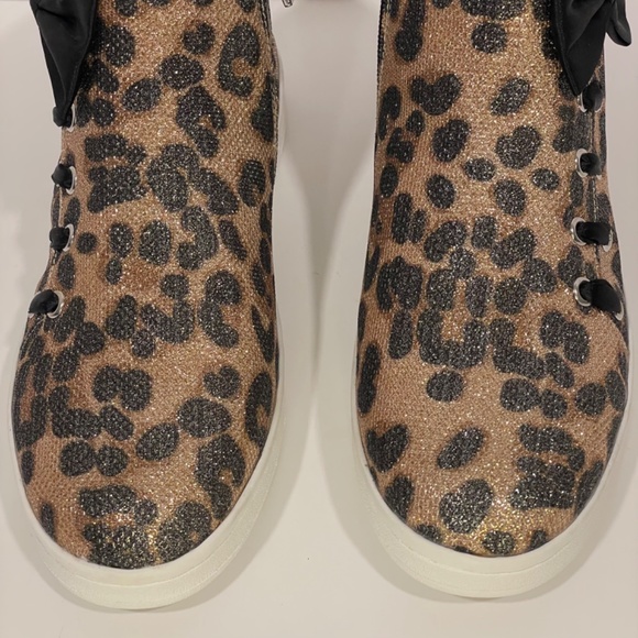 Animal Print Glitter Sparkle Sneakers Black Bow Gold Shoes Girl Size 6 - Picture 5 of 15